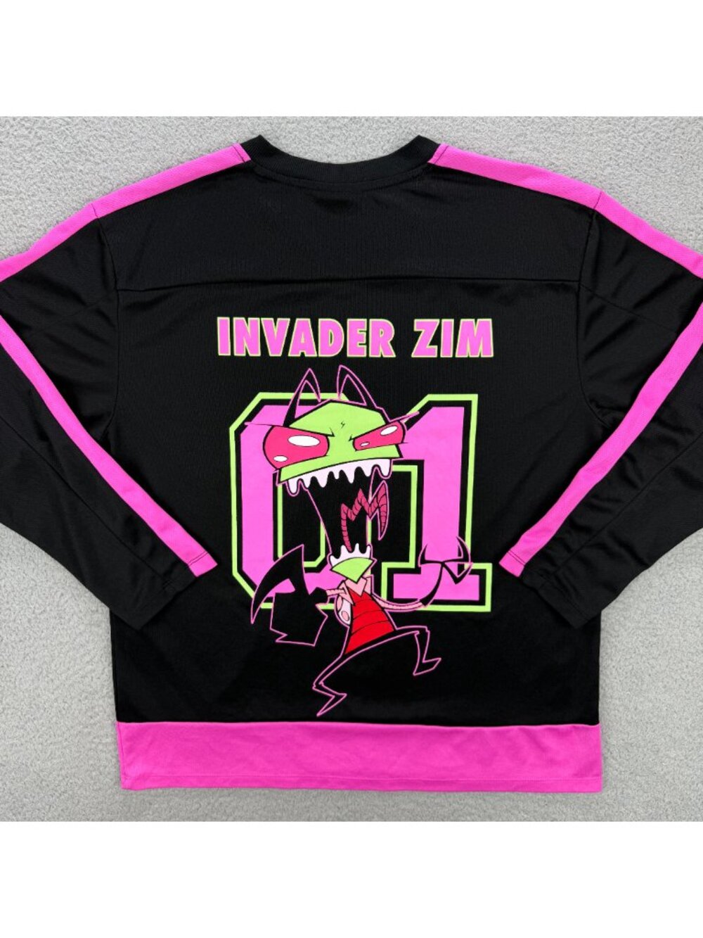 Invader Zim Jersey Mens Large L Black Pink Irkens Long Sleeve Shirt Nickelodeon